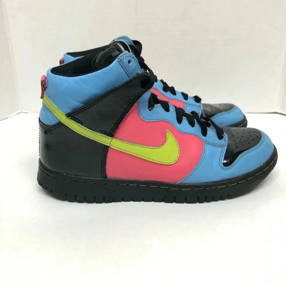 Nike Black Patent Color Block Dunk High Flamingo (Gs) size 6 - Picture 2 of 7